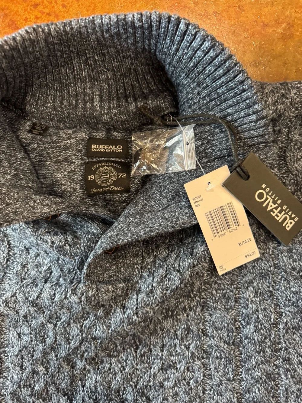 Buffalo David Bitton Men's Blue Textured Knit Half-Zip Sweater